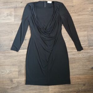 Calvin Klein Long Sleeve Ruched Black Dress. 